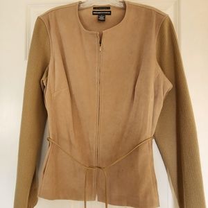 Camel color Sueded Stretch, Sweater sleeve full zip. Vintage look.